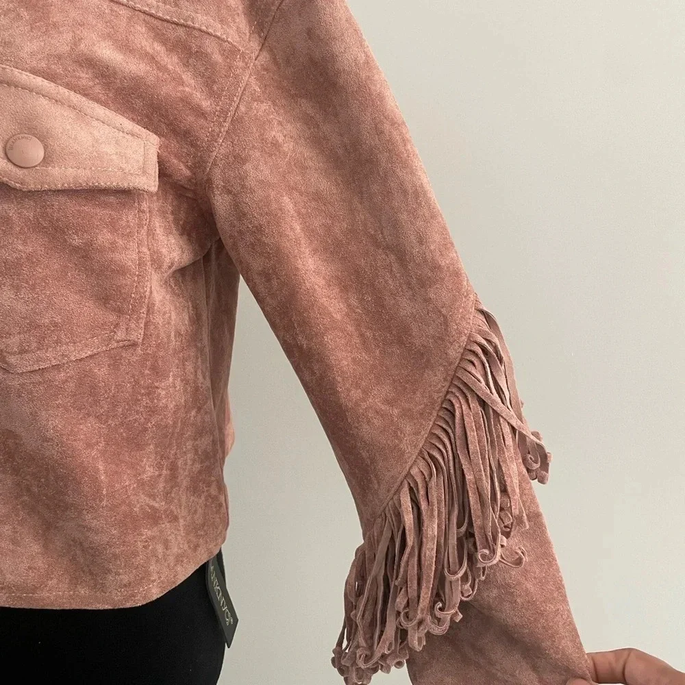 NWT Blank NYC Vegan Suede Fringe Moto Jacket Sz M - Picture 8 of 14